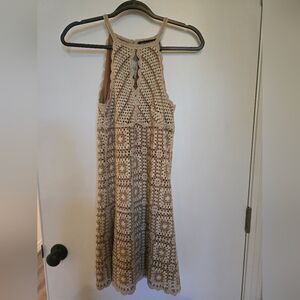 Boston Proper Beige Crochet Mini Dress